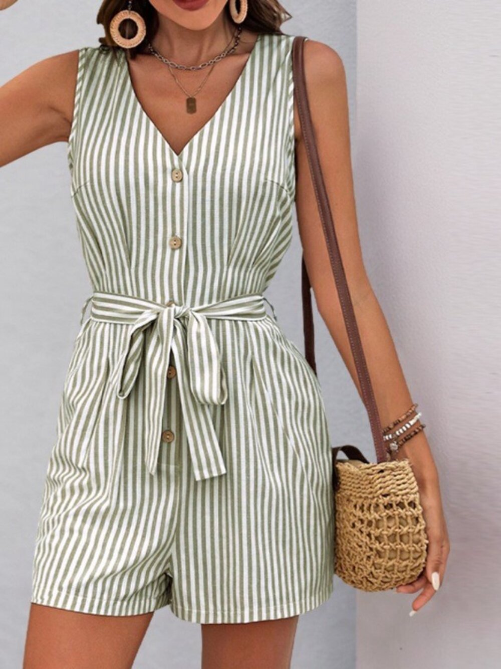 NEW SLEEVELESS ROMPER shorts STRIPED (4-colors) SM-XL summer spring vacation